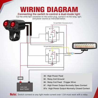 Nilight Motorcycle 7/8" (22mm) Handlebar Switch Plug and Play 12V Waterproof On Off Push Button Dual Control for ATV UTV Driving Light Bar