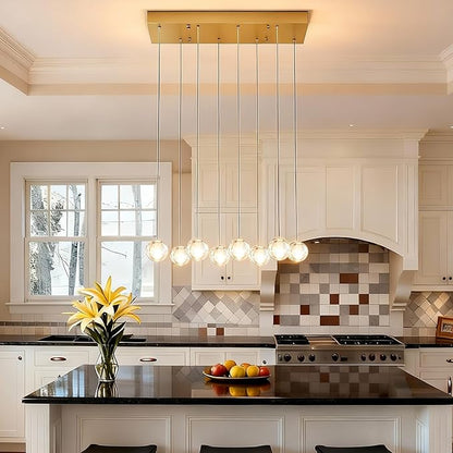 8 Lights Gold Raindrop Rectangle Chandelier, Modern Bubble Crystal Chandelier for Dining Room, Large Pendant Light for High Ceilings Staircase Foyer Entryway Living Room Kitchen Island