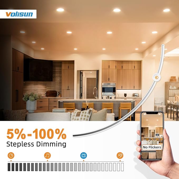 VOLISUN 24 Pack 6 inch Recessed Lighting, 5CCT Ultra-Thin LED Recessed Light with Junction Box, 2700K-5000K Selectable, 1080Lumen Dimmable Canless Wafer Downlight, LED Ceiling Light ETL Certificated