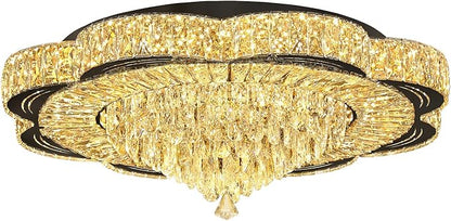 Modern Crystal Chandelier for Living Room Black 32in Crystal Raindrop Ceiling Light for Room Bedroom LED Dimmable 2700-6000K
