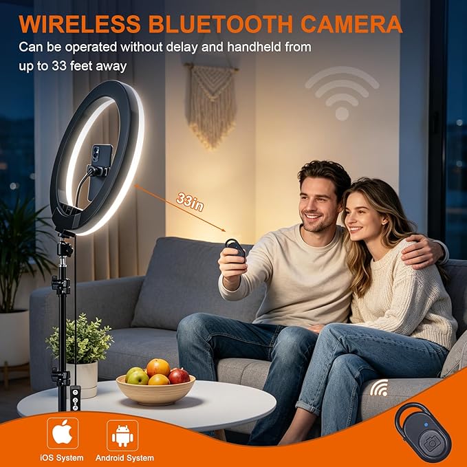 10" Selfie Ring Light with 73" Tripod Stand & 1 Phone Holder, LED Camera Ringlight with 48 RGB Colors Modes & Musical Rhythm Mode and 12 Brightness Dimmable for TikTok/Makeup/Photography/Vlog
