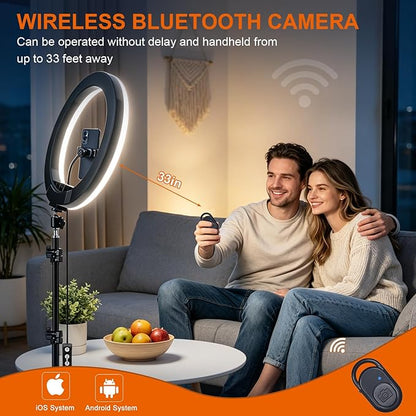 10" Selfie Ring Light with 73" Tripod Stand & 1 Phone Holder, LED Camera Ringlight with 48 RGB Colors Modes & Musical Rhythm Mode and 12 Brightness Dimmable for TikTok/Makeup/Photography/Vlog