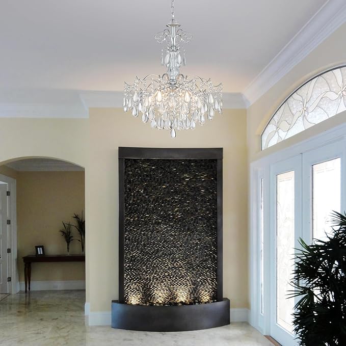 WUZUPS 6-Light Crystal Chandelier Pendant Ceiling Light Modern Lighting Fixture for Bedroom Hallway Bar Kitchen Bathroom, H 25.6" W21.7, E12 Base, Silver