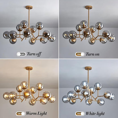 UOFUS 12-Light Glass Globe Sputnik Chandelier Mid-Century Modern Matte Gold Ceiling Light Fixture Vintage Hanging Pendant Light for Bedroom Living Room Kitchen Farmhouse Dining Room