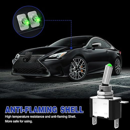 Nilight 3PCS Green LED Toggle Switches 12V 20A 3 Pin 2 Position ON Off SPST Heavy Duty Rocker Switch for Auto Car Marine RV Vehicles Truck Boat Dash