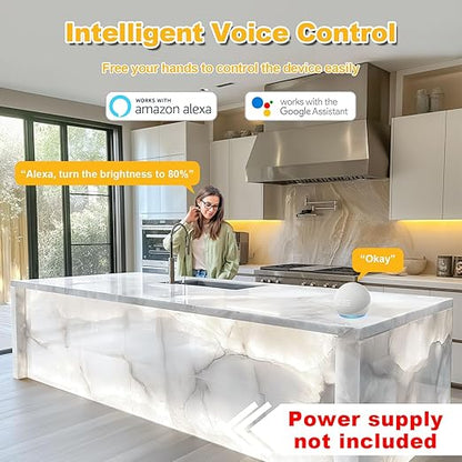 Lichaser 8 Pack LED Backlight Sheet White 6000K 24V 36W, Dimmable LED Panel Sheet Compatible with Alexa, Flexible Backlit Light Remote & APP Control, 19.7X9.7 Inch for Marble, Onyx, Quartz Countertop
