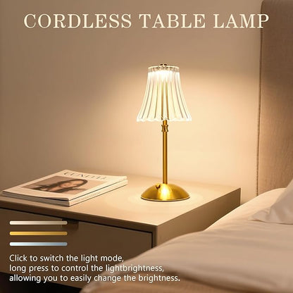 2 Pack Touch Cordless Table Lamp Rechargeable, 3600mAh Battery Operated Small Crystal Lamp, 3 Color Dimmable Vintage Gold Table Light for Bedroom/Kitchen/Gift for Home Décor (Art Decor)