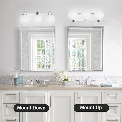 Tuscarora Chrome Vanity Light - 3 Light Bathroom Vanity Light with Milk Glass Shade, Over Mirror Lighting Fixture