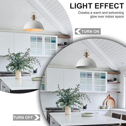12 Inch Sandy White Farmhouse Pendant Lights for Kitchen Island Industrial Adjustable Height Vintage Dome Hanging Light Fixtures for Barn,Dining Room 3 Packs