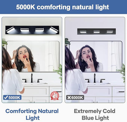 360° Rotate LED Dimmable Bathroom Vanity Light Fixtures, 1600LM Acrylic Matte Black Vanity Lights for Bathroom, Modern Wall Lighting Fixtures Over Mirror Kitchen Living (Natural White Light 5000K)