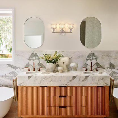 Shenmoyl Bathroom Light Fixtures, 3-Light Vanity wall Light Over Mirror with Clear Tulip Glass Shade for Bedroom Living Room (Bulb Not Included), Satin Nickel