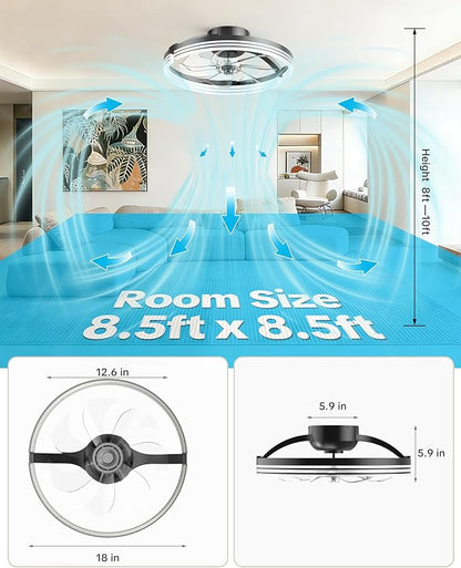 Ceiling Fans with Lights and Remote Low Profile Flush Mount LED Ceiling Fan with Lights 3000K-6500K Dimmable Foldable Fandelier Light 6 Wind Speeds Night Light for Bedroom Living Room Black Striped