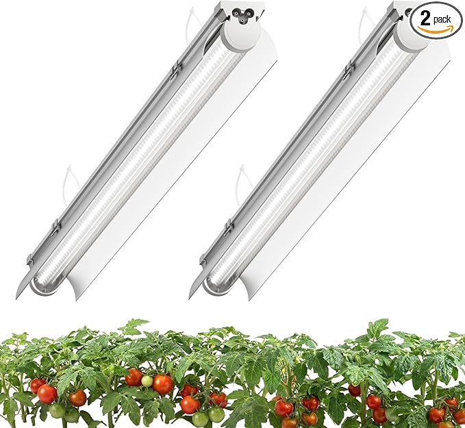 2 Pack LED Grow Light 4FT, 5000K Full Spectrum, 84W(2 x 42W), Linkable Growing Lamp Fixture, T8 Grow Lights for Indoor Plants, Seed Starting, Vegetables