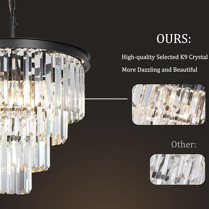 Black Crystal Chandeliers for Dining Room, 4-Tier 5 Lights Modern Chandelier Contemporary Luxury Top K9 Crystal Ceiling Pendant Light Fixture for Foyer Kitchen Bedroom Closet 18"