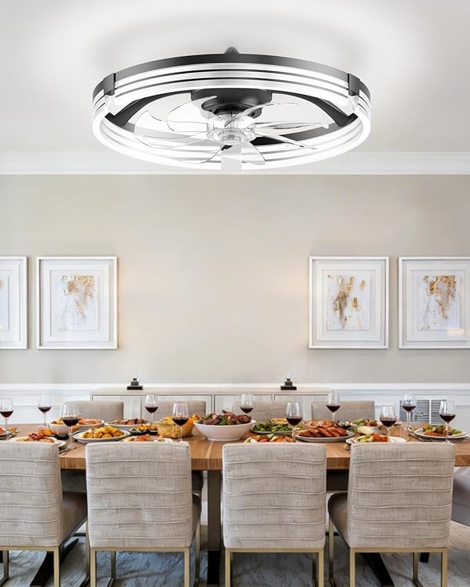 AIKVSXER Ceiling Fans with Lights and Remote, 20 Inch Low Profile Fandelier with APP Control, Ultra Quiet, 3CCT and 6 Wind Speeds for Bedroom, Living Room Modern Flush Mount Fan Light