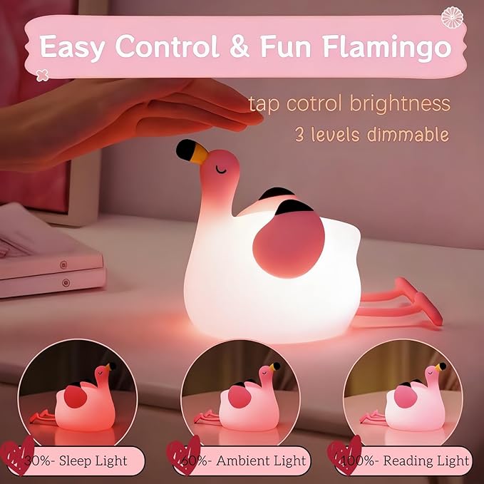 YR YRHH-PET Flamingo Cute Night Light, Squishy Lamp Flamingo Decor, Valentines Day Gifts for her, Girls Pink Stuff Toy, Rechargeable Dimmable Silicone Kids Nightlight, Baby Nursery Dorm Bedside Lamps