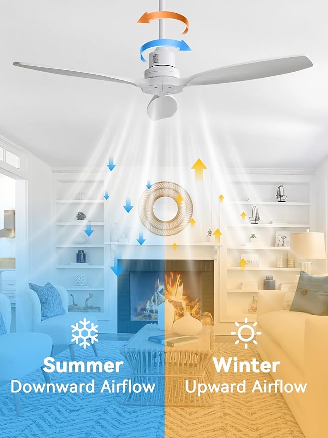 Sofucor Ceiling Fan without Lights, 52 Inch Low Profile Flush Mount Mordern Wood Ceiling Fan with Remote for Indoor Farmhouse Bedroom Living Room Outdoor Patio Porch, Reversible DC Motor, Noiseless
