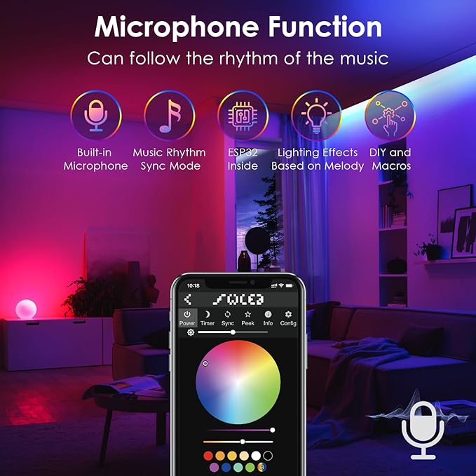 WLED Controller ESP32 with Microphone, Addressable LED Controller for RGB RGBW Light Strip WS2812B SK6812 WS2811 TM1814 WS2813 WS2815 5-24V ESP32