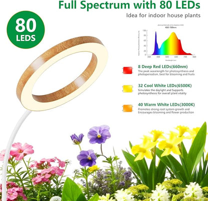 SDOVUERC Full Spectrum Grow Light with Stand for Indoor Plants, Floor Plant Light, 6/12/18H Timer, 3 Color Modes, Adjustable Height 16.5–68in, for Large Plants & Home Décor(1 Head,Faux Wood Grain)