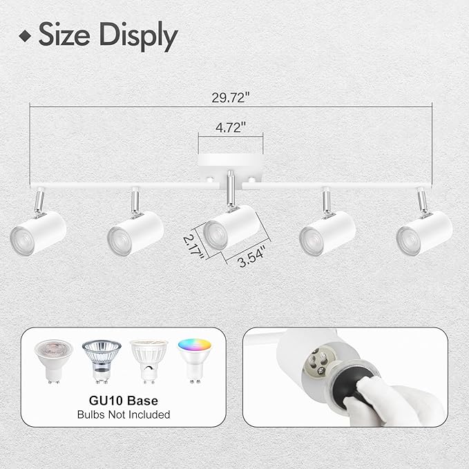 AUQUEE 5 Light Track Lighting Fixtures Ceiling, Matte White Kichen Track Lighting, Rotatable Light Heads, Adjustable Modern LED Track Lights for Kitchen/Living Room/Hallway/Bar,GU10 Bulb Not Included