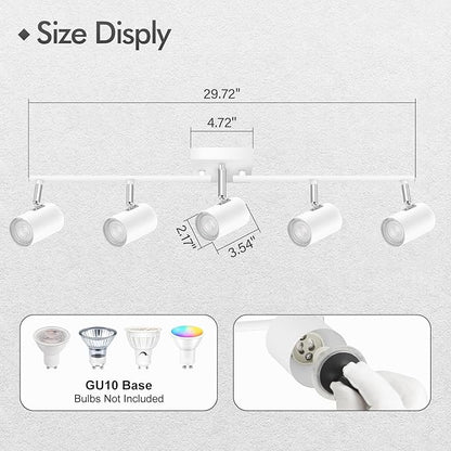 AUQUEE 5 Light Track Lighting Fixtures Ceiling, Matte White Kichen Track Lighting, Rotatable Light Heads, Adjustable Modern LED Track Lights for Kitchen/Living Room/Hallway/Bar,GU10 Bulb Not Included