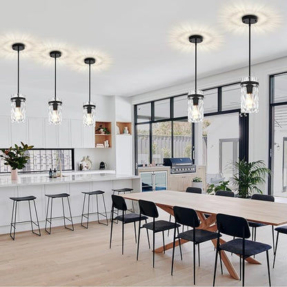 Modern Black Pendant Lights Kitchen Island, Hammered Glass Kitchen Pendant Lighting Over Island Adjustable Hanging Hallway Light Fixtures Mini Chandelier for Dining Room Bathroom Entryway
