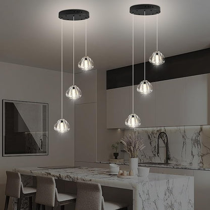 Modern Crystal Kitchen Island Chandelier 3-Lights Raindrop Pendant Light, Black Bubble Crystal LED Dining Room Bedroom Foyer Lighting Fixture
