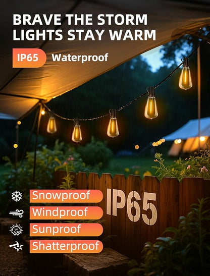 Outdoor Patio String Lights 200ft: ST38 LED Shatterproof Bulbs 3 Modes Button Control - Waterproof Connectable Lights - Wedding Bistro Party Gazebo Backyard Decorative