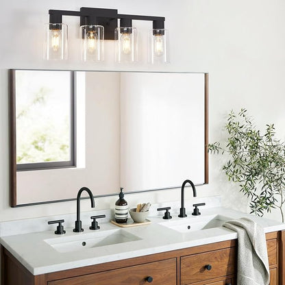 Black Vanity Lights for Bathroom 4 Light Bathroom Vanity Light Classic Bathroom Lighting Fixtures Over Mirror Farmhouse Vanity Lights with Clear Glass Shade