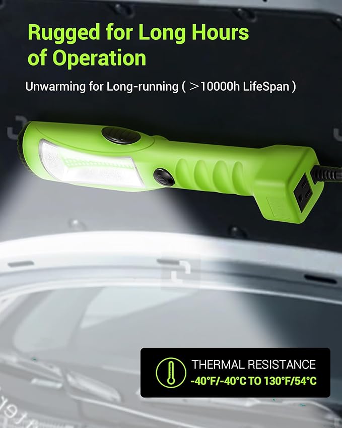 EDISHINE LED Work Light (25 feet), Underhood Work Light, 2000LM COB LED Light, Trouble Light with Cord 16 Gauge SJTW, Strong Magnet, Swivel Hook for Garage, Workshop, Car Repair Scene, ETL Listed