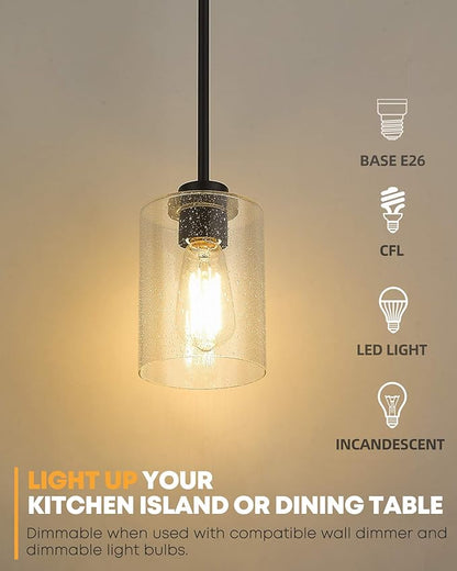 Beionxii Glass Pendant Light | Farmhouse Mini Pendant Lighting for Kitchen Island Dining Room Over The Sink, Oil Rubbed Bronze with Bubble Glass - DMD9002-1H/1PK