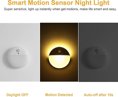 YUNLEX 2 Pack Motion Sensor Night Light, Gold Yellow, 3 Lighting Modes, Stepless Dimming, Battery-Powered, Dimmable LED, Suitable for Bedroom, Bathroom, Stairs, Corridors, Closets