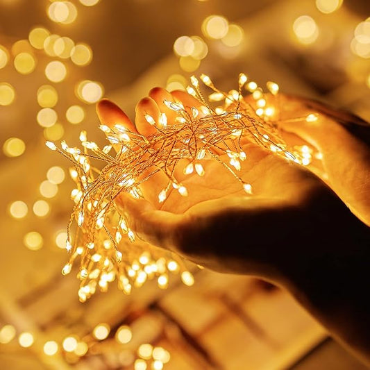Fairy Lights Plug in, 10Ft 200LEDs String Lights with Remote, 8 Lighting Modes, Copper Wire Waterproof Firecracker Lights for Ceiling Bedroom Wreath Wedding Christmas Tree Decorations, Warm White