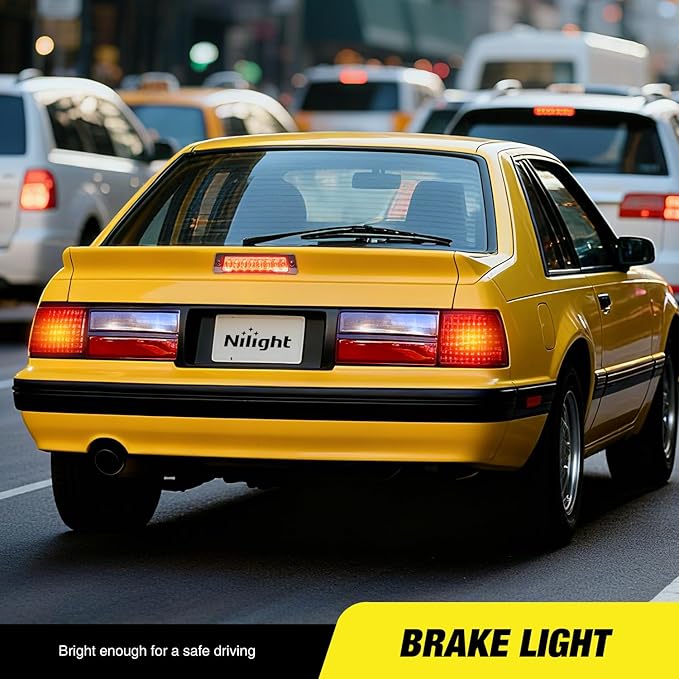 Nilight Third Brake Light Tail High Mount 3rd Stop Lights Smoked Lens Compatible with Ford Mustang LX Hatchback 1987 1988 1989 1990 1991 1992 1993 with Spoiler Version Pickup Truck Rear Center Cab