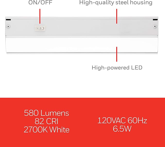 UltraPro 24 inch Hardwired Under Cabinet Lights, On/Off Only, 2700K Warm White, Under Cabinet Lighting, Under Counter Lights for Kitchen 44112