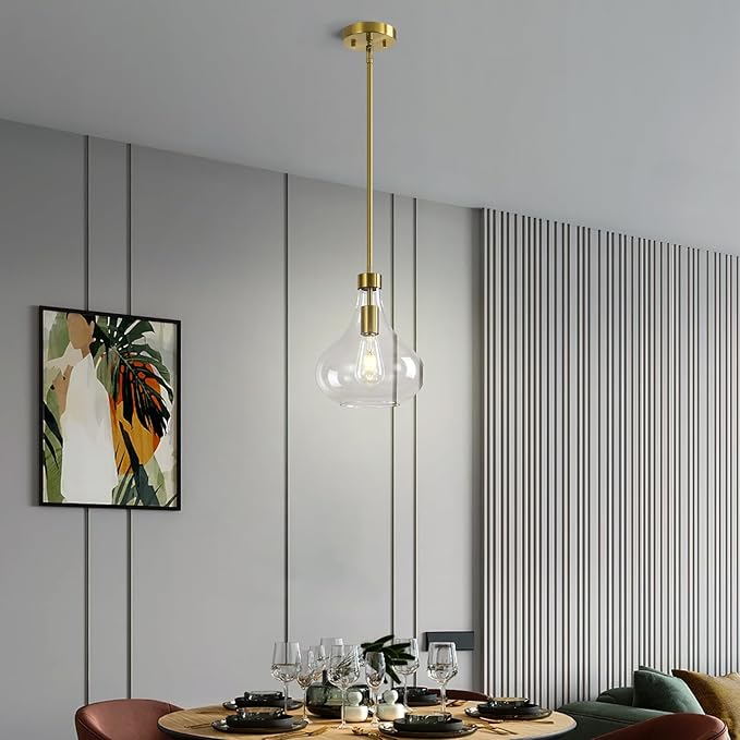 Modern Glass Pendant Light 9.44 in Clear Glass Shade Gold Farmhouse Island Pendant Lights for Kitchen Pendant Lighting Over Sink Bedroom Dining Room