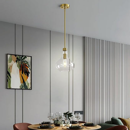 Modern Glass Pendant Light 9.44 in Clear Glass Shade Gold Farmhouse Island Pendant Lights for Kitchen Pendant Lighting Over Sink Bedroom Dining Room