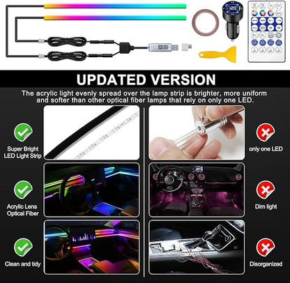 Dreamcolor Acrylic Interior Car LED Strip Light with USB/Type C/4-Port Cigarette Lighter, RGB 2 in 1 with 110.2 inches LEDs Ambient Lighting Kits, Sound Active Function Neon Led Strips for Car