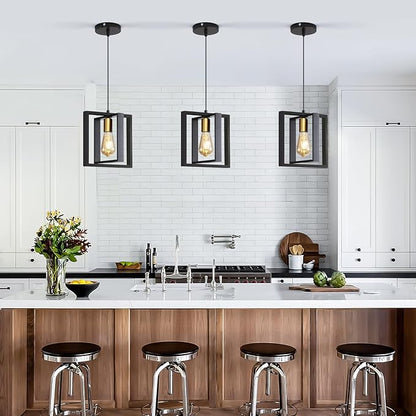 Black Industrial Farmhouse Pendant Light, Vintage Metal Rustic Hanging Light, Adjustable Height Kitchen Island Pendant Lights Fixture, Mini Ceiling Lamp for Entryway, Dining Room, Foyer