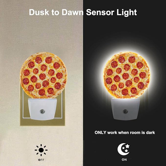 EKOBLA Pizza Plug-in Night Light, Cheese & Sausage Food Pattern LED Nightlight with Auto Sensor for Teens Room & Novelty Gift