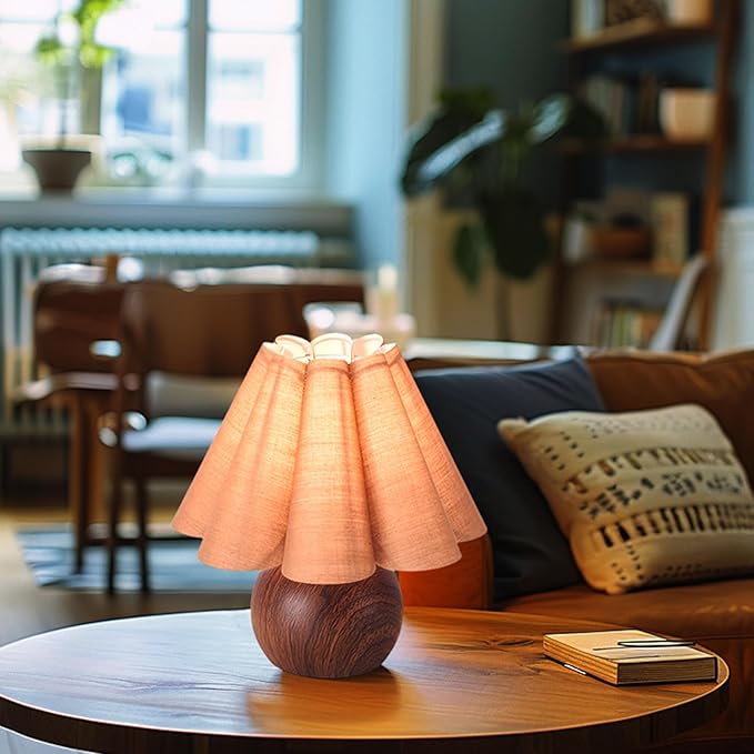 KUNJOULAM Cute Small Table Lamp, Modern Bedside Nightstand Lamp with Coffee Fabric Lampshade, Metal Base for Bedroom Home Office Decor (Without Buld)