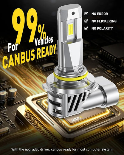 AUXITO 9006 Bulb HB4 Bulbs, 50000LM Brighter Ultra-Bright, Plug N Play, Long Lifespan, No Flicker, 99% Compatibility, 2PCS