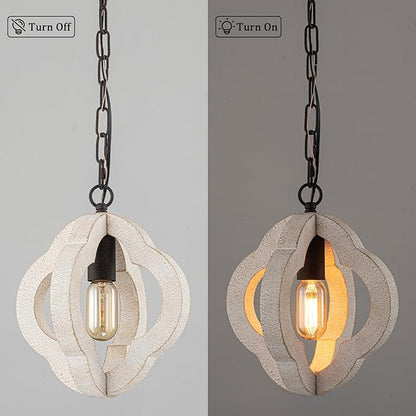 9.84" Modern Farmhouse Wood Pendant Lights Kitchen Island Small Orb Distressed White Oak Pendant Light Rustic Ceiling Hanging Light for Kitchen Over Sink Hallway Entryway Foyer Adjustable Chain E26