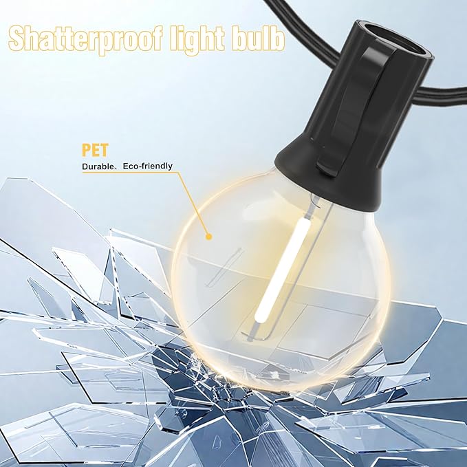 ‌Outdoor String Lights 25FT, Waterproof Patio Lights with 12+1 G40 Shatterproof Bulbs, Connectable Hanging Outdoor Lights for Backyard, Garden, Porch, Gazebo, Party Decor