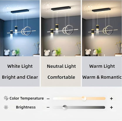 Modern LED Pendant Lights for Kitchen Island, Dimmable Led Linear Chandelier with Remote Control, 39in Black Island Lighting Lamp Fixture for Office, Dining Room, Decorative Interior Lighting