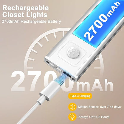 Onforu 13.8" Under Cabinet Lighting, 2700mAh USB-C Rechargeable, Motion Sensor Under Cabinet Lights with 3 Color & Dimmable, Magnetic Under Counter Lights for Kitchen, Closet, 2 Pack
