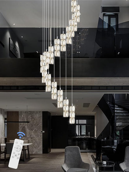 ykolupty H110 Chandelier for High Ceiling 16-Lights Crystal Pendant Light with Remote Large Chandelier for Living Room Staircase Villa