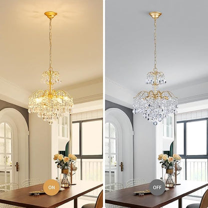 WUZUPS 5-Light Crystal Chandelier Pendant Ceiling Light Modern Lighting Fixture for Bedroom Hallway Bar Kitchen Bathroom, H 20.3" W17.1, E12 Base, Gold