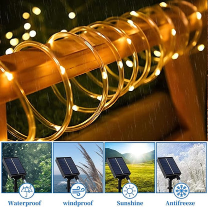 ANJAYLIA 66FT 200 LED Solar Rope Lights Outdoor Waterproof, Solar Powered Rope String Light with 8 Mode & Timer Remote, for Outdoor, Patio, Garden, Camping, Holiday & Christmas Décor Warm White