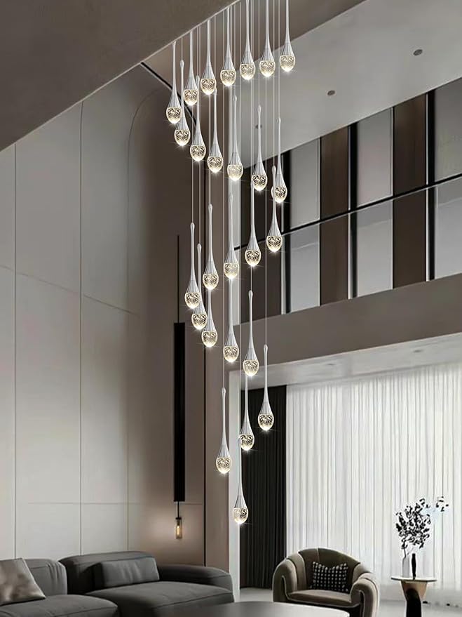 ykolupty 138" Large Crystal Chandelier for High Ceiling Modern K9 Crystal Raindrop Chandeliers Lighting Round Ceiling Light Entryway Staircase Foyer Villa LED Dimmable 2700-6000K